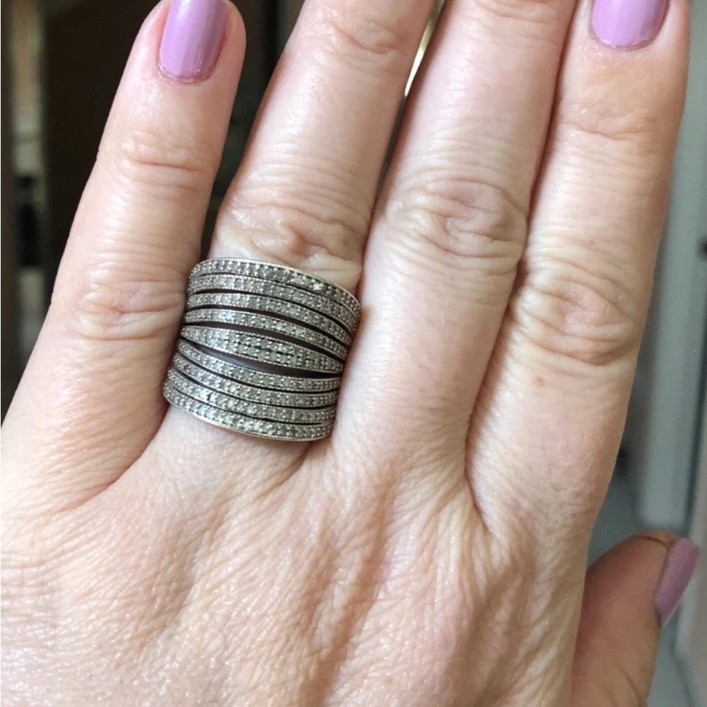 Ross Simons Sterling silver 1CT Diamond wide big bold concave ring .